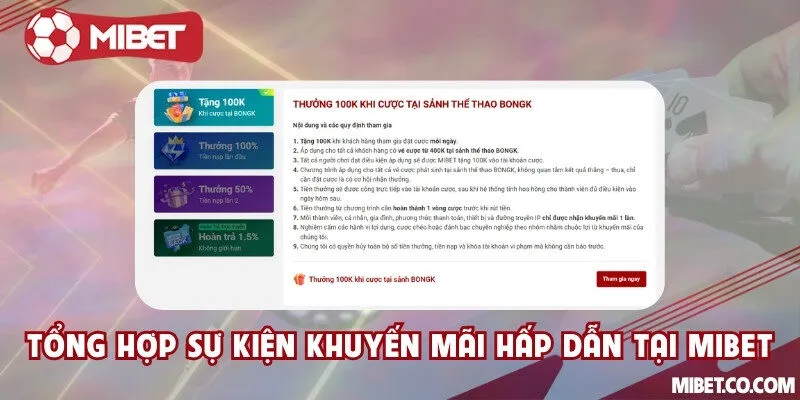 Tổng hợp sự kiện khuyến mãi Mibet